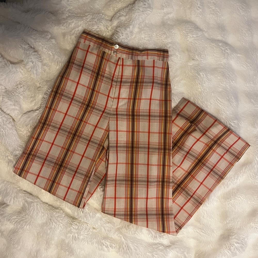 Vintage 1970’s Size 23/XXS Plaid Wide-Leg Pants
